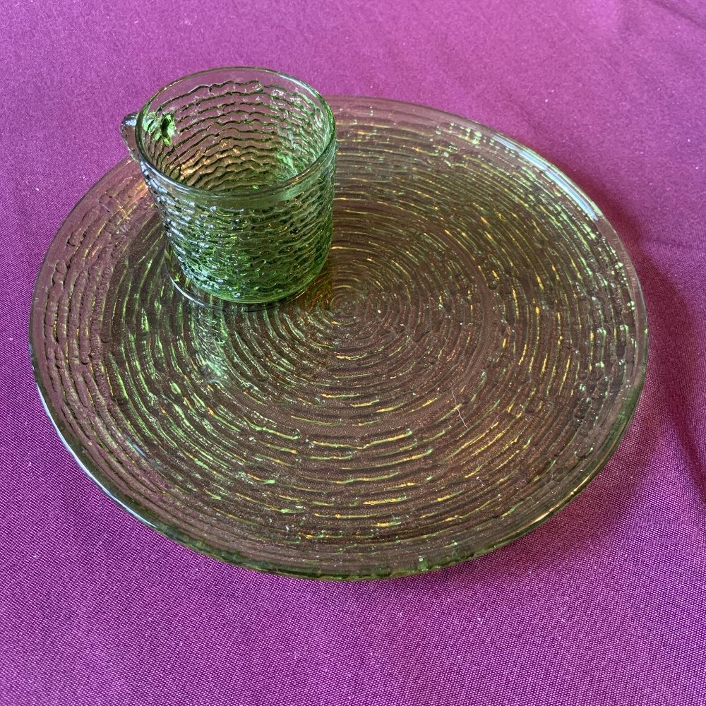 VINTAGE Glass Snack Plate & Cup Set Soreno by ANCHOR HOCKING